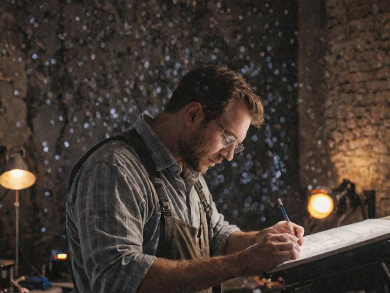 Professional lighting designer analyzing space measurements